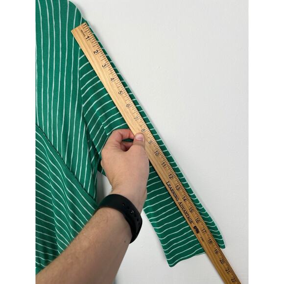 Chicos Travelers Top 2 Large Slinky Knit Green Stripe 3/4 Sleeve Asymmetric - Picture 6 of 7